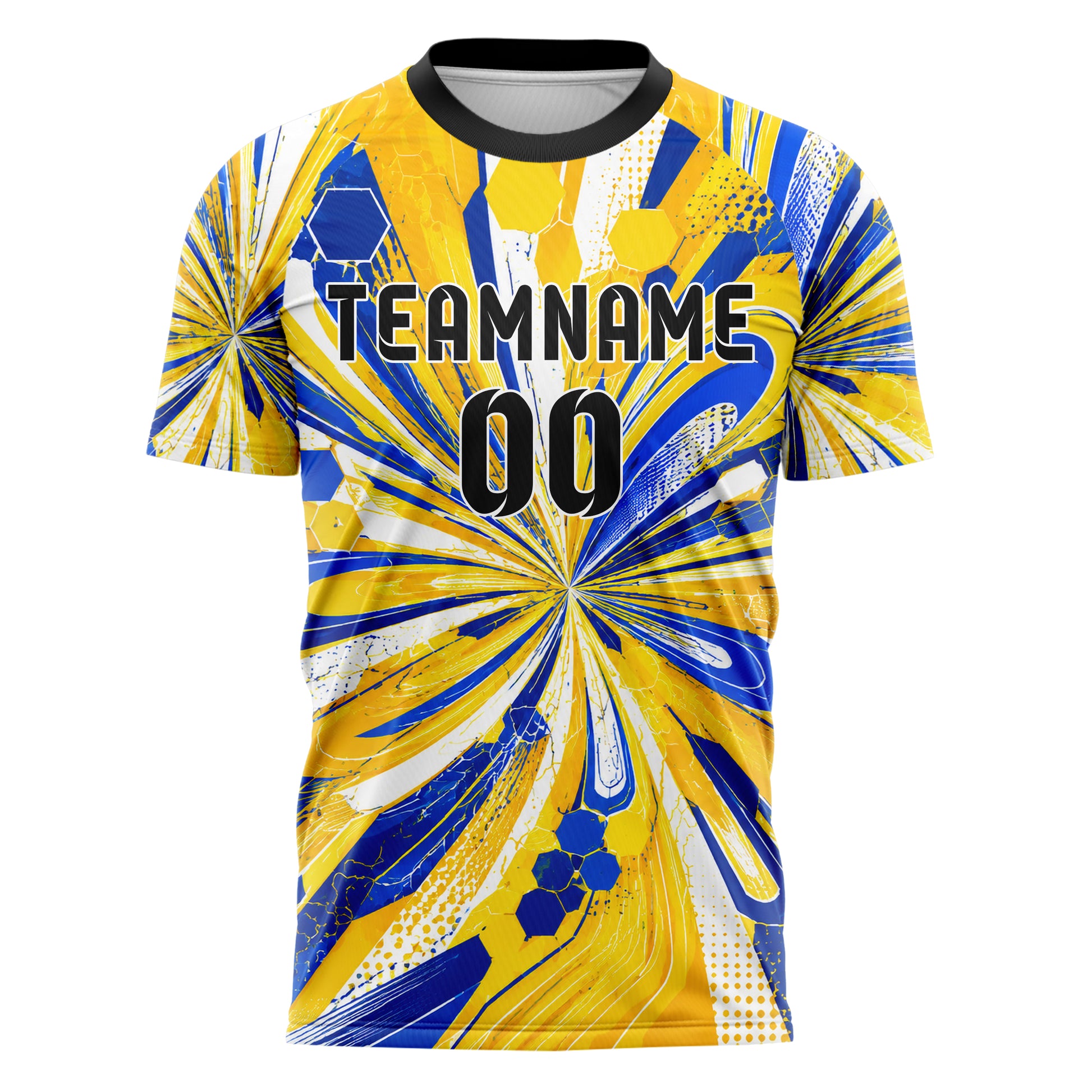 Gold klassisches abstrakte Linien Hexagons Curve Lines Design 12-0141 individuelles Fußballtrikot front