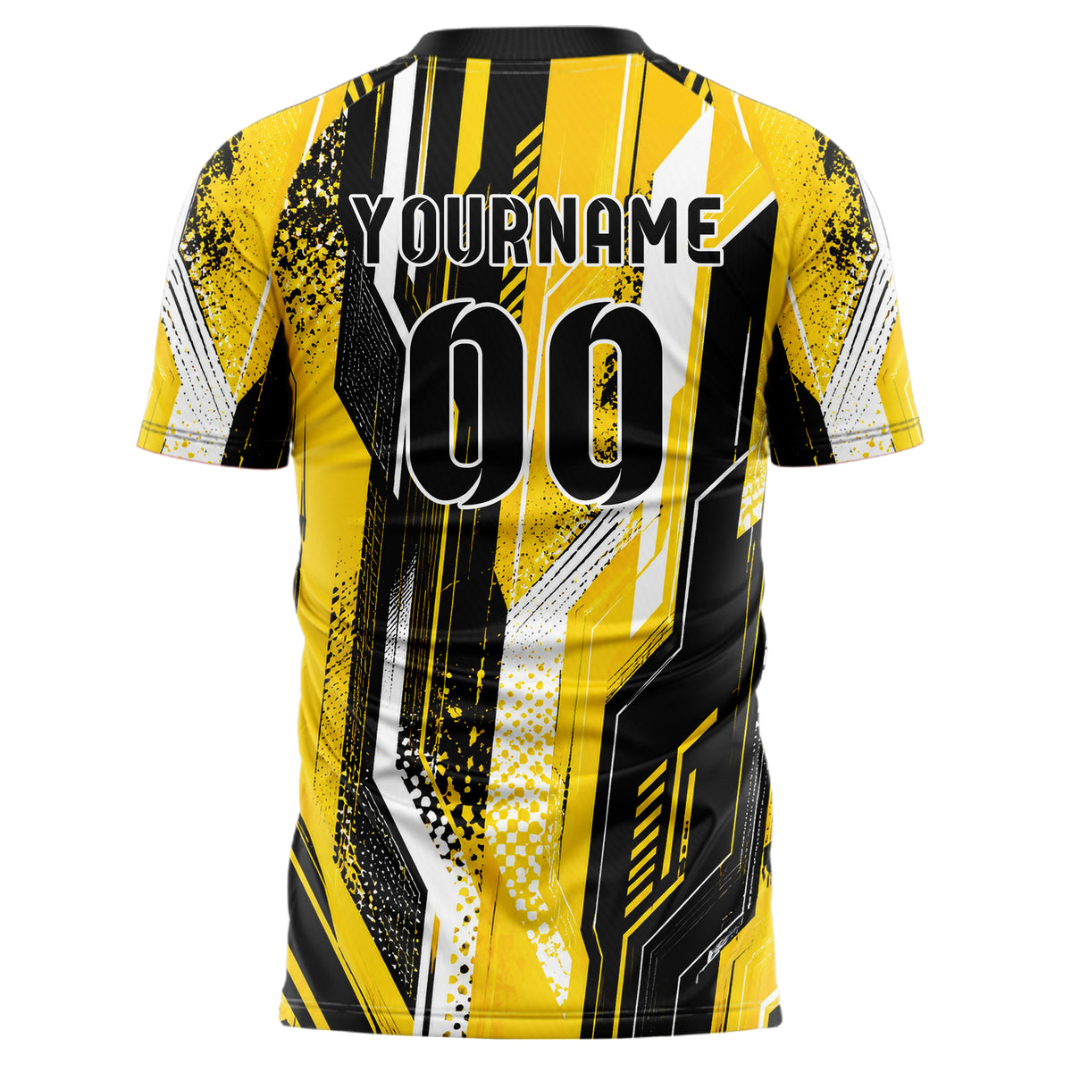 Gelb lebendiges abstrakte Linien asymmetrische Vector Panels Design 12-0497 individuelles Fußballtrikot back