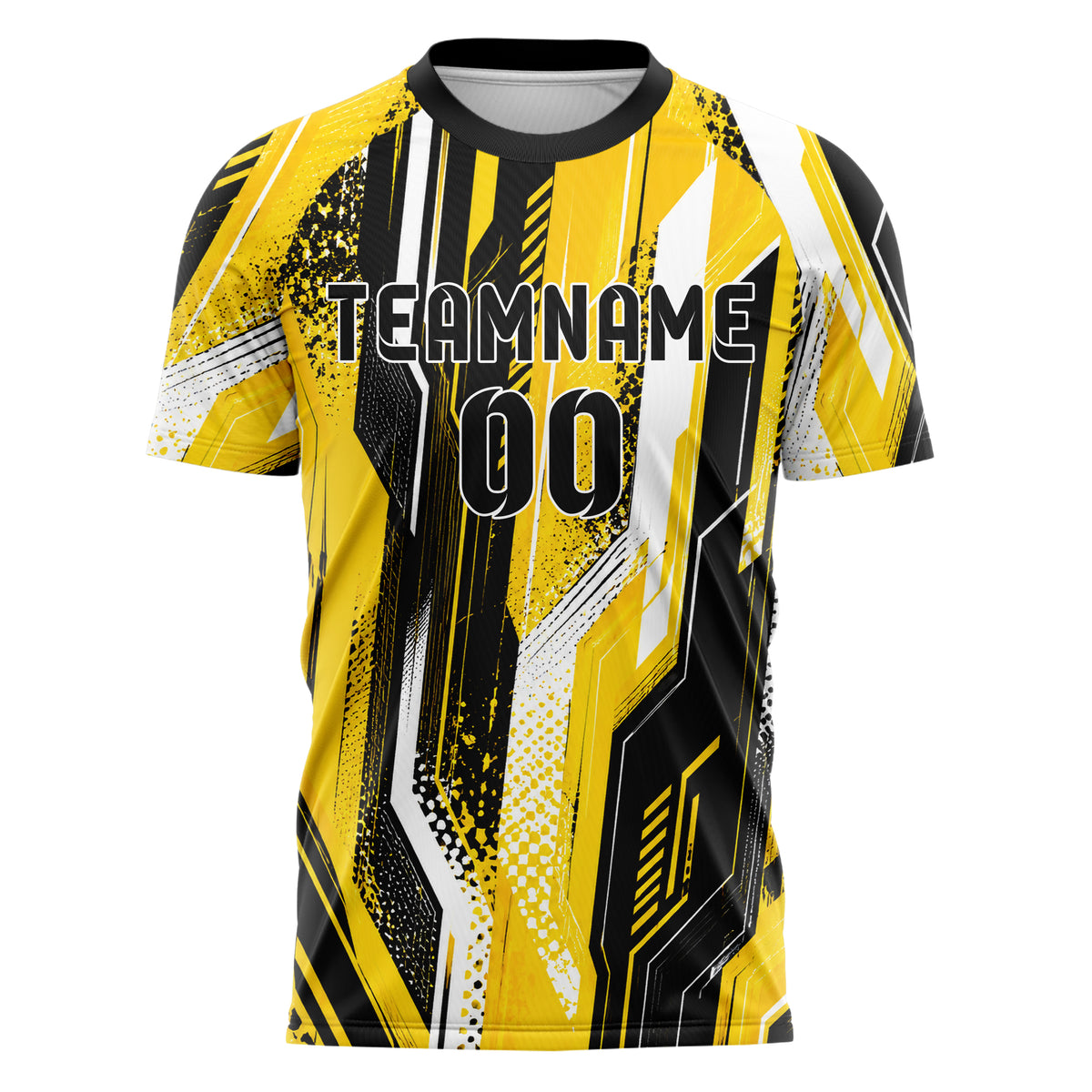 Gelb lebendiges abstrakte Linien asymmetrische Vector Panels Design 12-0497 individuelles Fußballtrikot front
