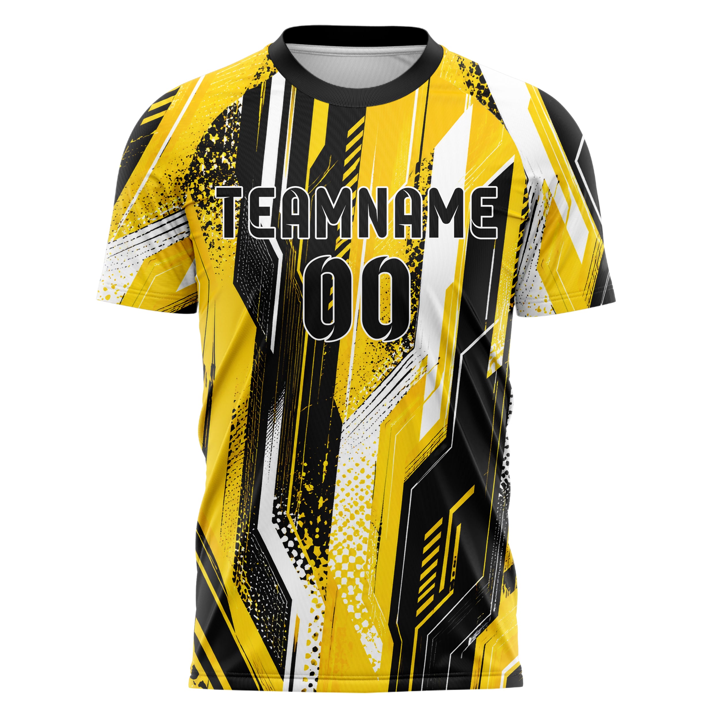 Gelb lebendiges abstrakte Linien asymmetrische Vector Panels Design 12-0497 individuelles Fußballtrikot front