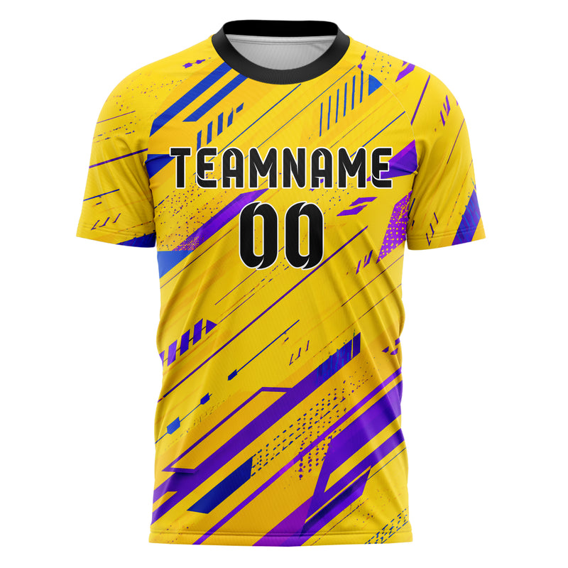 Gelb lebendiges abstrakte Linien asymmetrische Vector Panels Design 12-0505 individuelles Fußballtrikot front