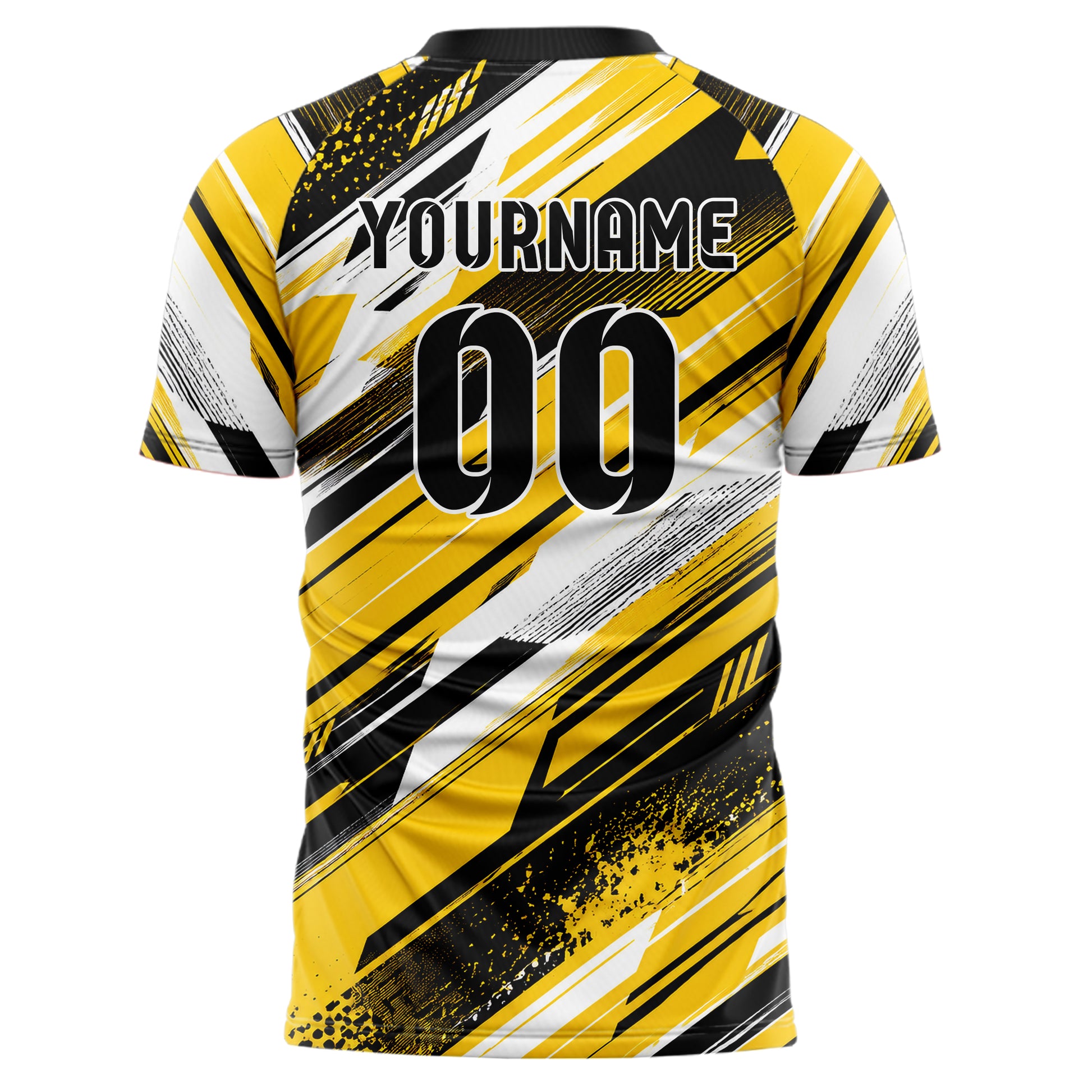 Gelb lebendiges abstrakte Linien diagonale Streamlines Design 12-0107 individuelles Fußballtrikot back