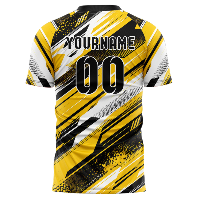 Gelb lebendiges abstrakte Linien diagonale Streamlines Design 12-0107 individuelles Fußballtrikot back