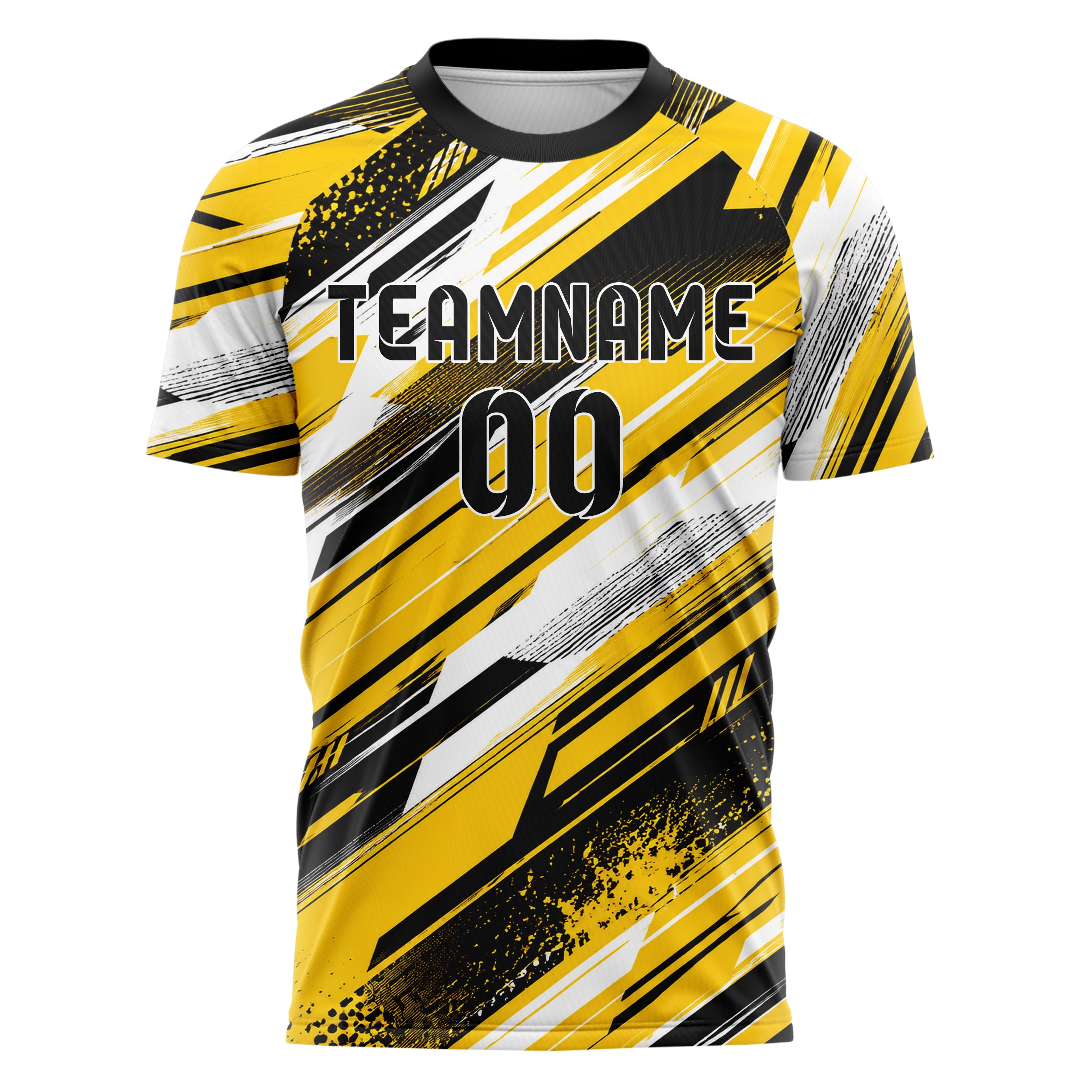 Gelb lebendiges abstrakte Linien diagonale Streamlines Design 12-0107 individuelles Fußballtrikot front