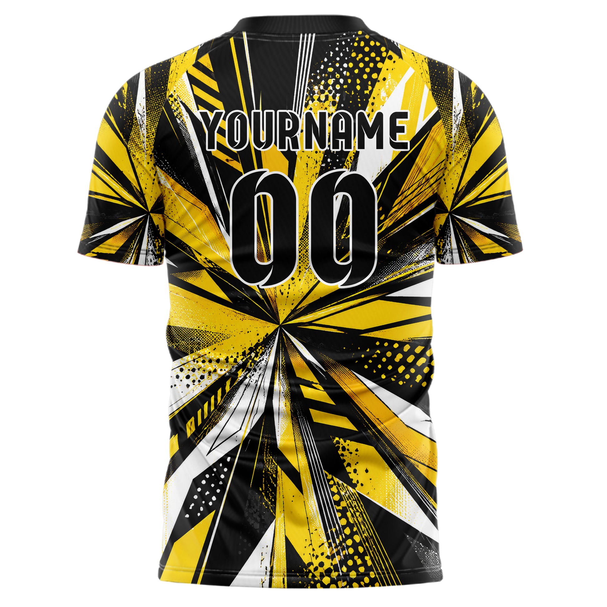 Gelb lebendiges abstrakte Linien diagonale Streamlines Design 12-0251 individuelles Fußballtrikot back