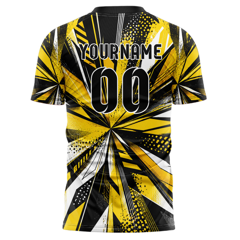 Gelb lebendiges abstrakte Linien diagonale Streamlines Design 12-0251 individuelles Fußballtrikot back