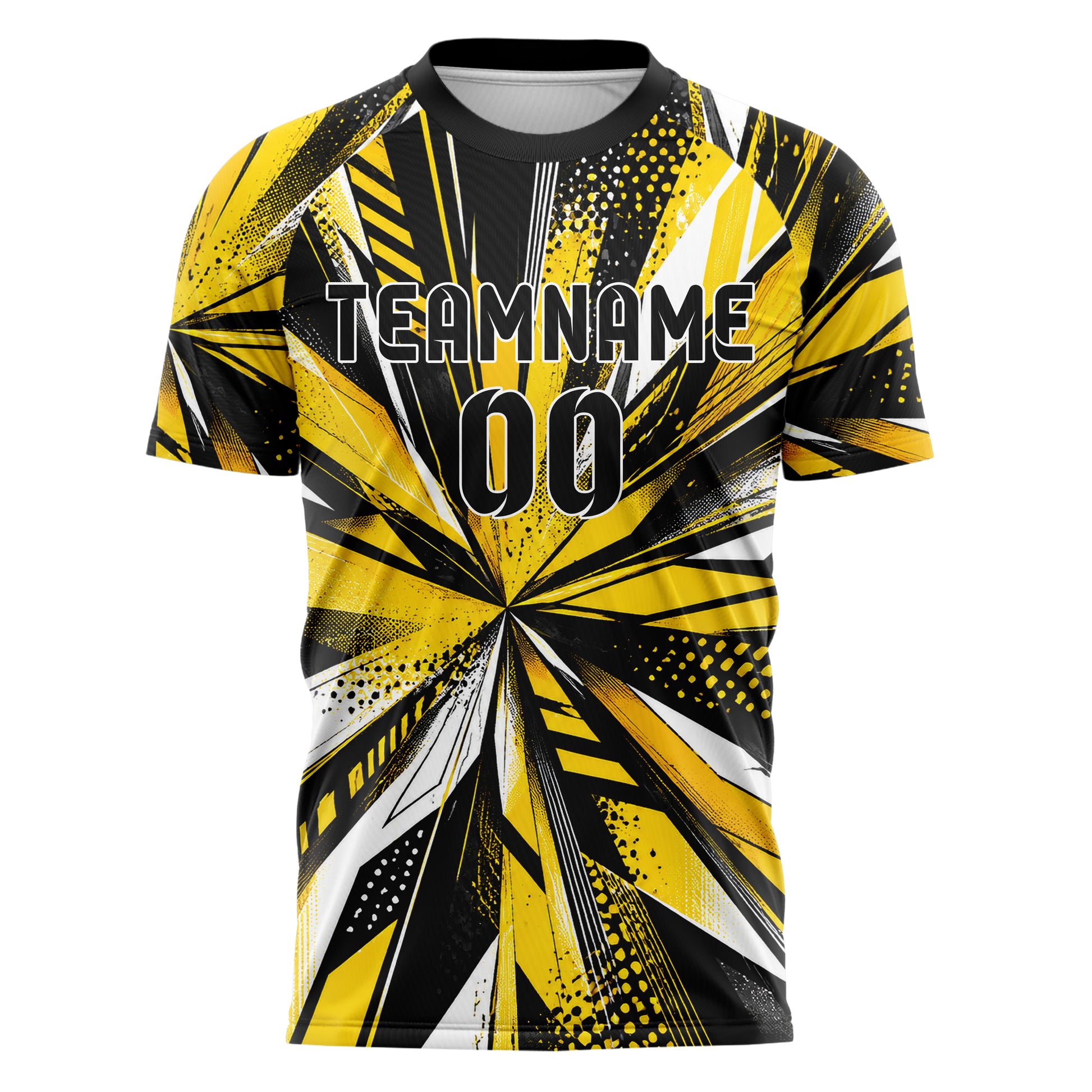 Gelb lebendiges abstrakte Linien diagonale Streamlines Design 12-0251 individuelles Fußballtrikot front