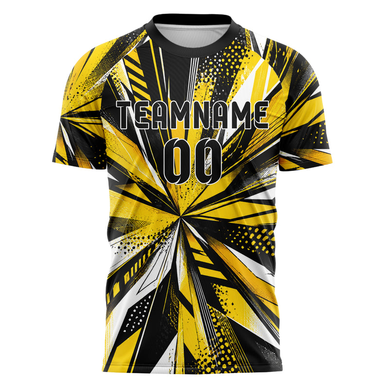 Gelb lebendiges abstrakte Linien diagonale Streamlines Design 12-0251 individuelles Fußballtrikot front