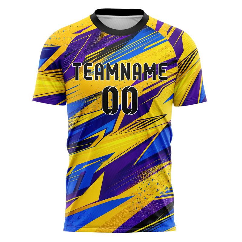 Gelb lebendiges abstrakte Linien diagonale Streamlines Design 12-0571 individuelles Fußballtrikot front