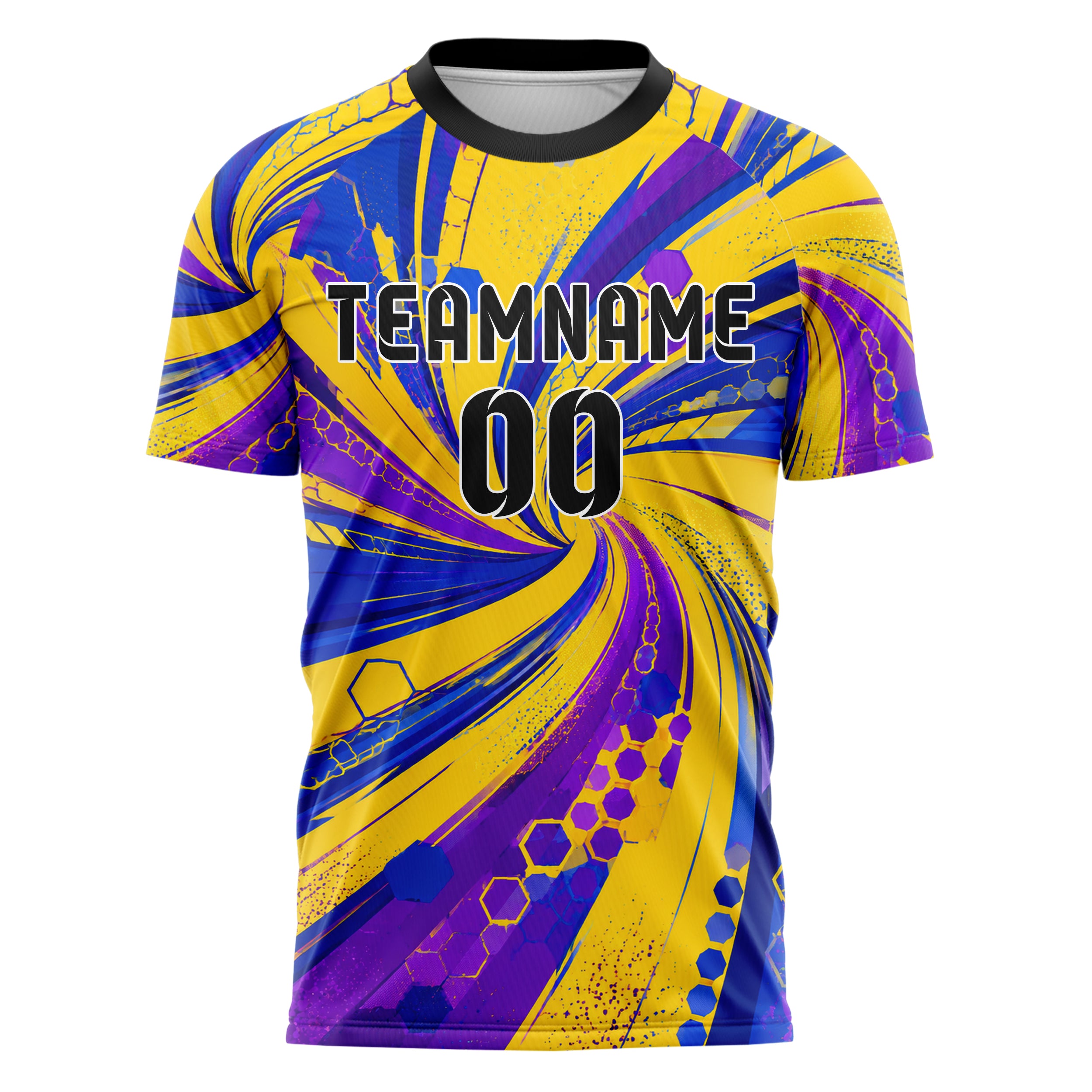 Gelb lebendiges abstrakte Linien Hexagons Curve Lines Design 12-0133 individuelles Fußballtrikot front