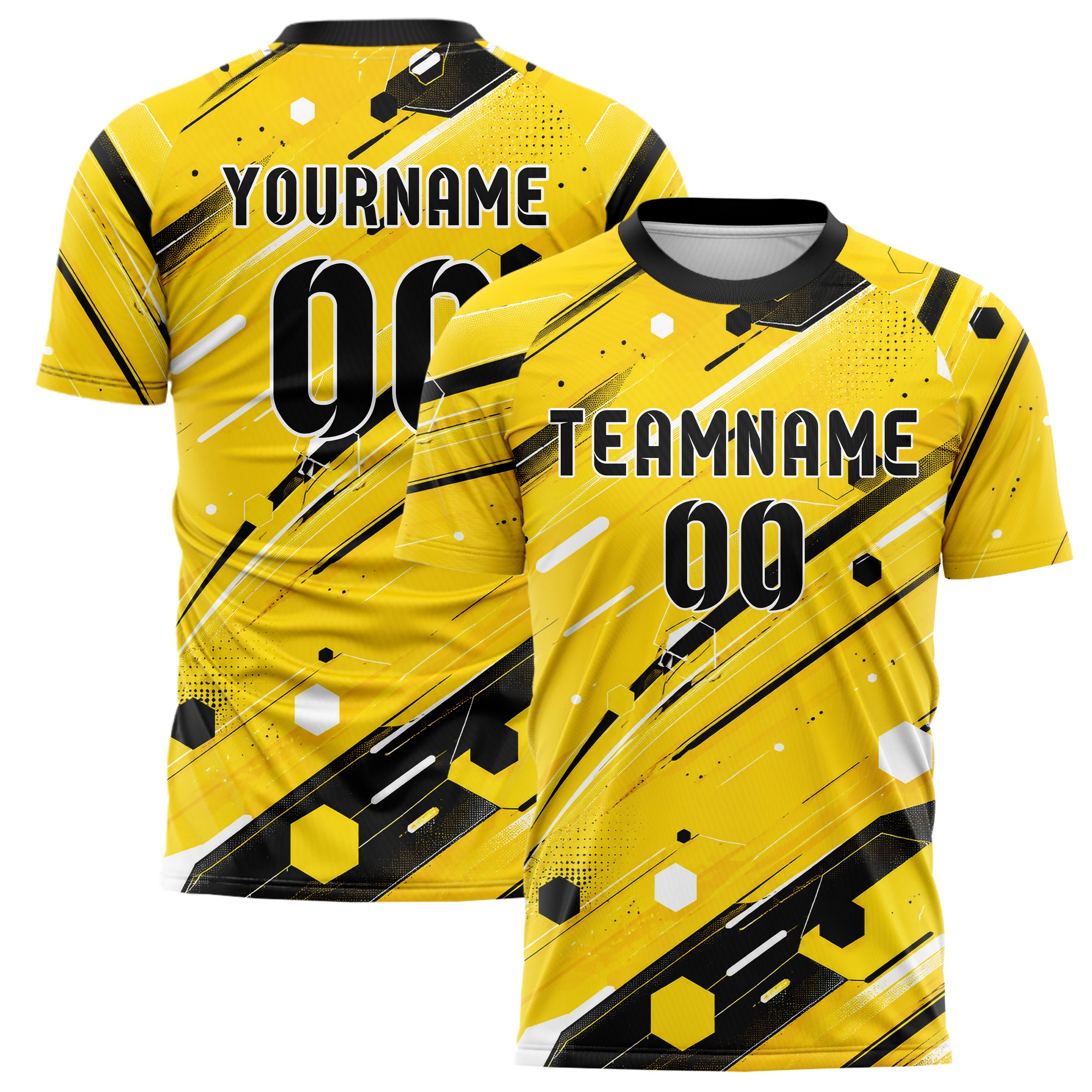 Gelb lebendiges abstrakte Linien Hexagons Curve Lines Design 12-0149 individuelles Fußballtrikot main