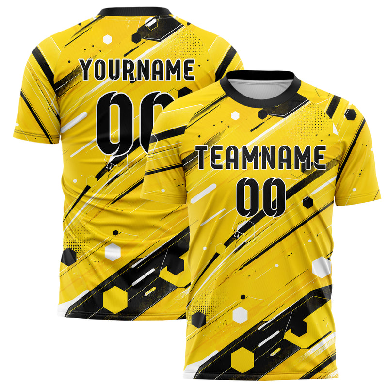 Gelb lebendiges abstrakte Linien Hexagons Curve Lines Design 12-0149 individuelles Fußballtrikot main