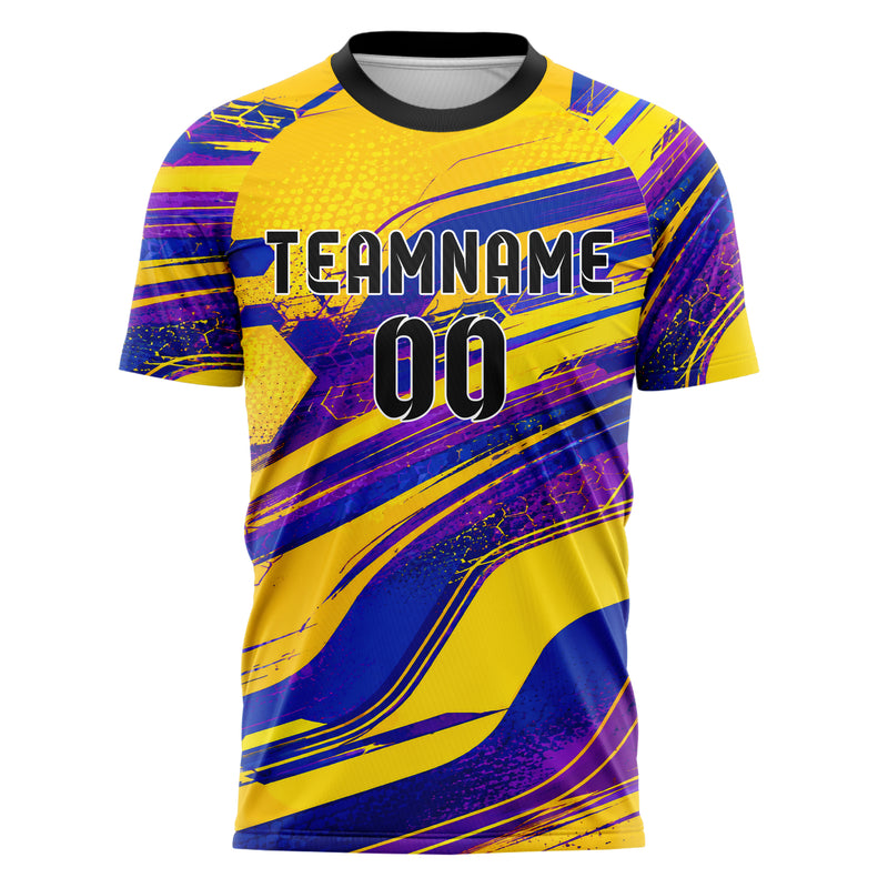 Gelb lebendiges abstrakte Linien Hexagons Curve Lines Design 12-0397 individuelles Fußballtrikot front