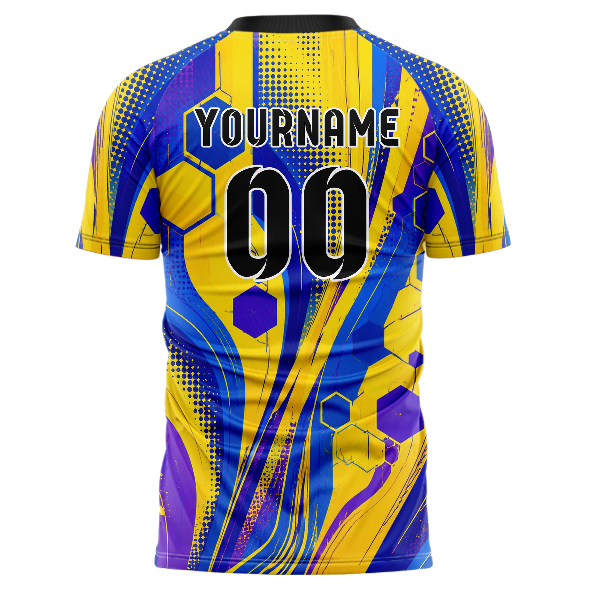 Gelb lebendiges abstrakte Linien Hexagons Curve Lines Design 12-0493 individuelles Fußballtrikot back