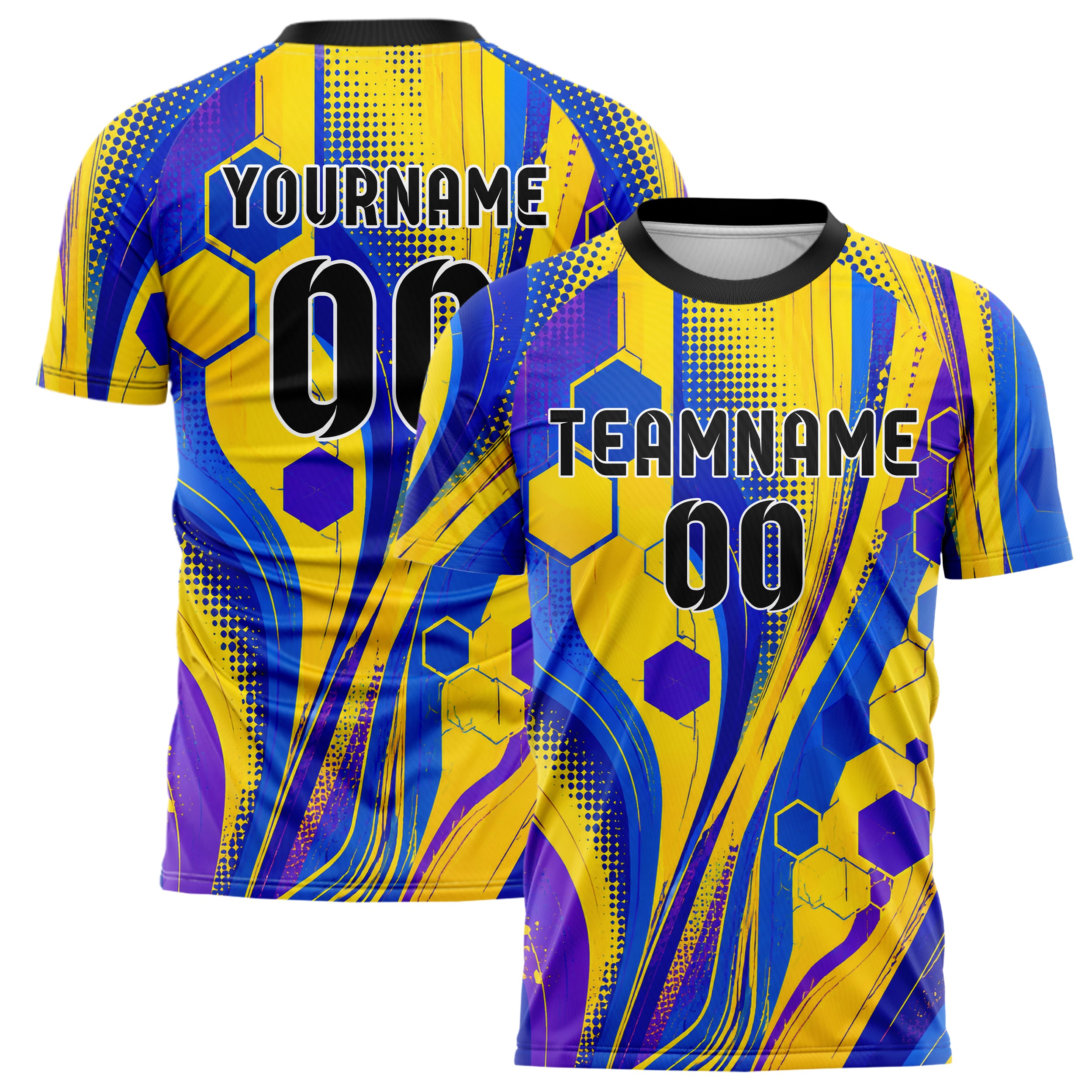 Gelb lebendiges abstrakte Linien Hexagons Curve Lines Design 12-0493 individuelles Fußballtrikot main