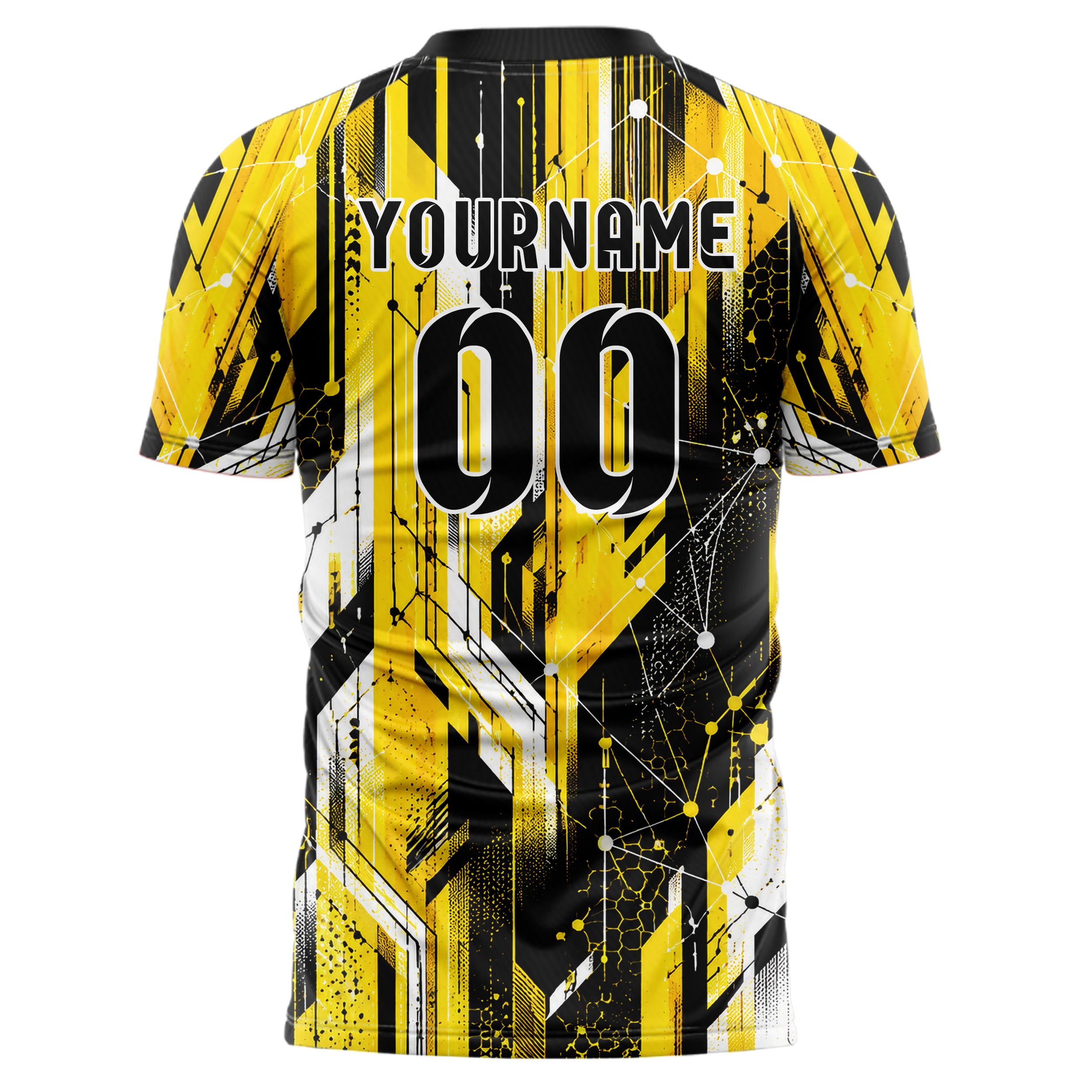 Gelb lebendiges abstrakte Linien Network Web Design 12-0119 individuelles Fußballtrikot back