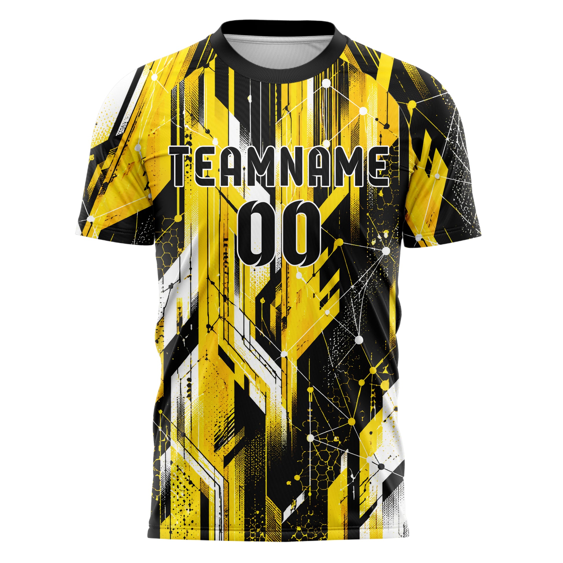Gelb lebendiges abstrakte Linien Network Web Design 12-0119 individuelles Fußballtrikot front
