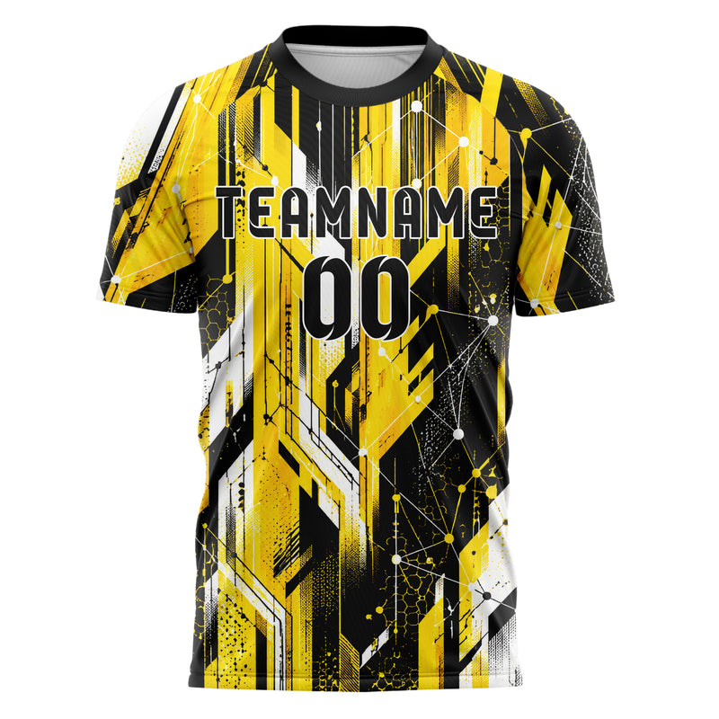 Gelb lebendiges abstrakte Linien Network Web Design 12-0119 individuelles Fußballtrikot front