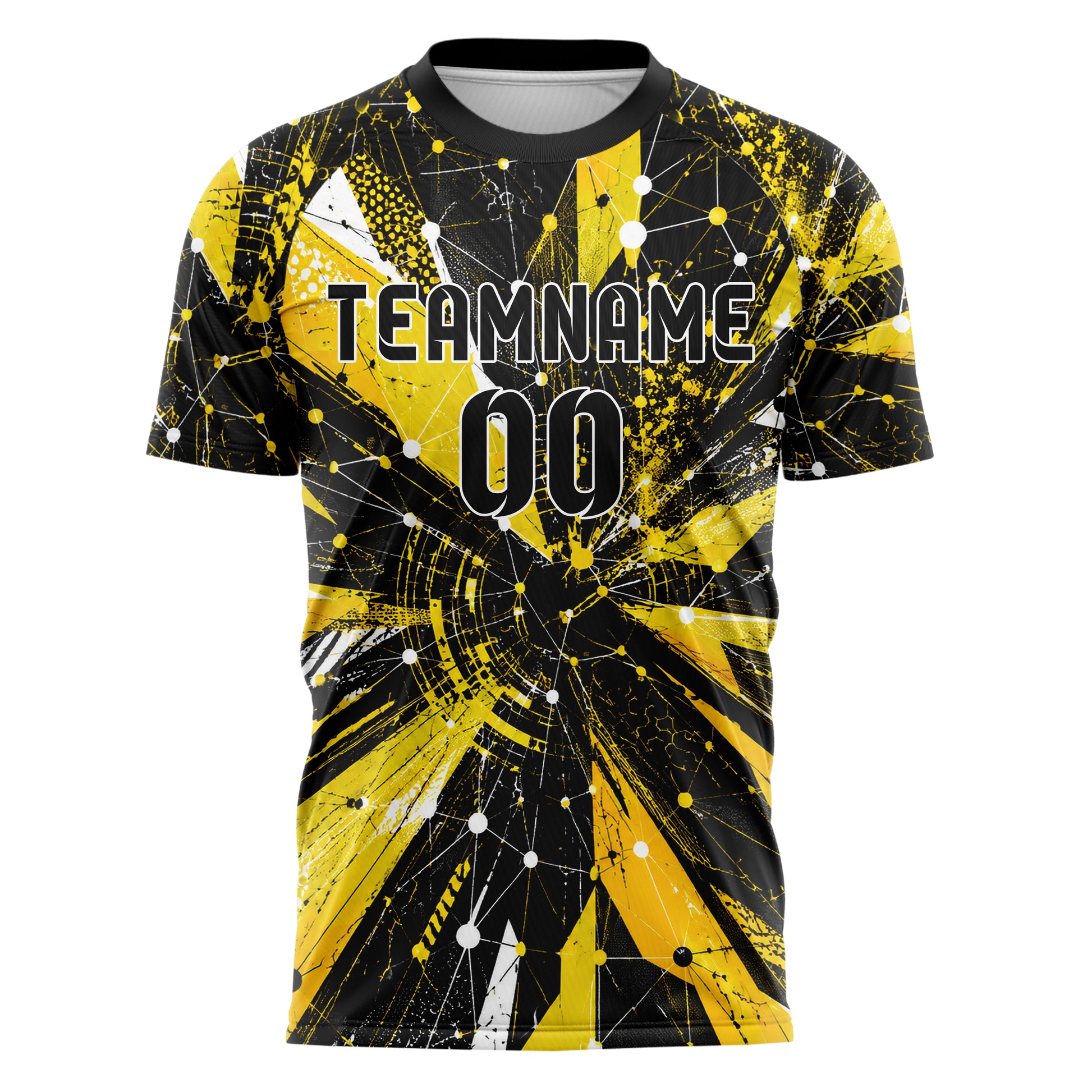 Gelb lebendiges abstrakte Linien Network Web Design 12-0479 individuelles Fußballtrikot front