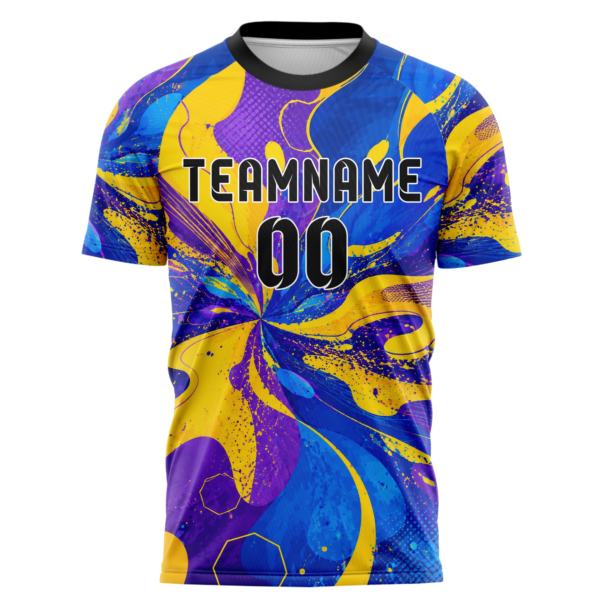 Gelb lebendiges abstrakte Linien Organic Blobs Outline Design 12-0172 individuelles Fußballtrikot front