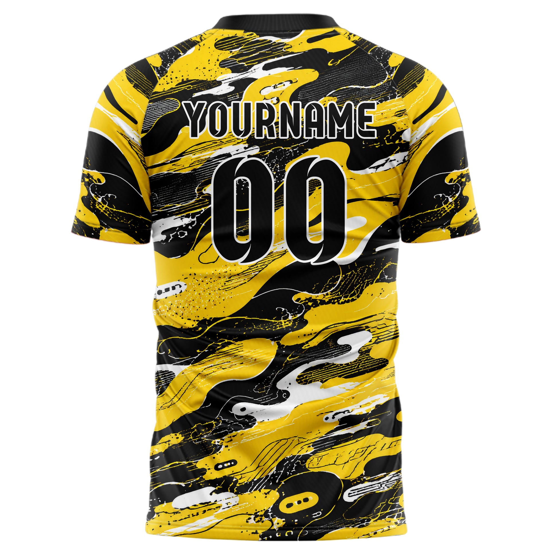 Gelb lebendiges abstrakte Linien Organic Blobs Outline Design 12-0236 individuelles Fußballtrikot back