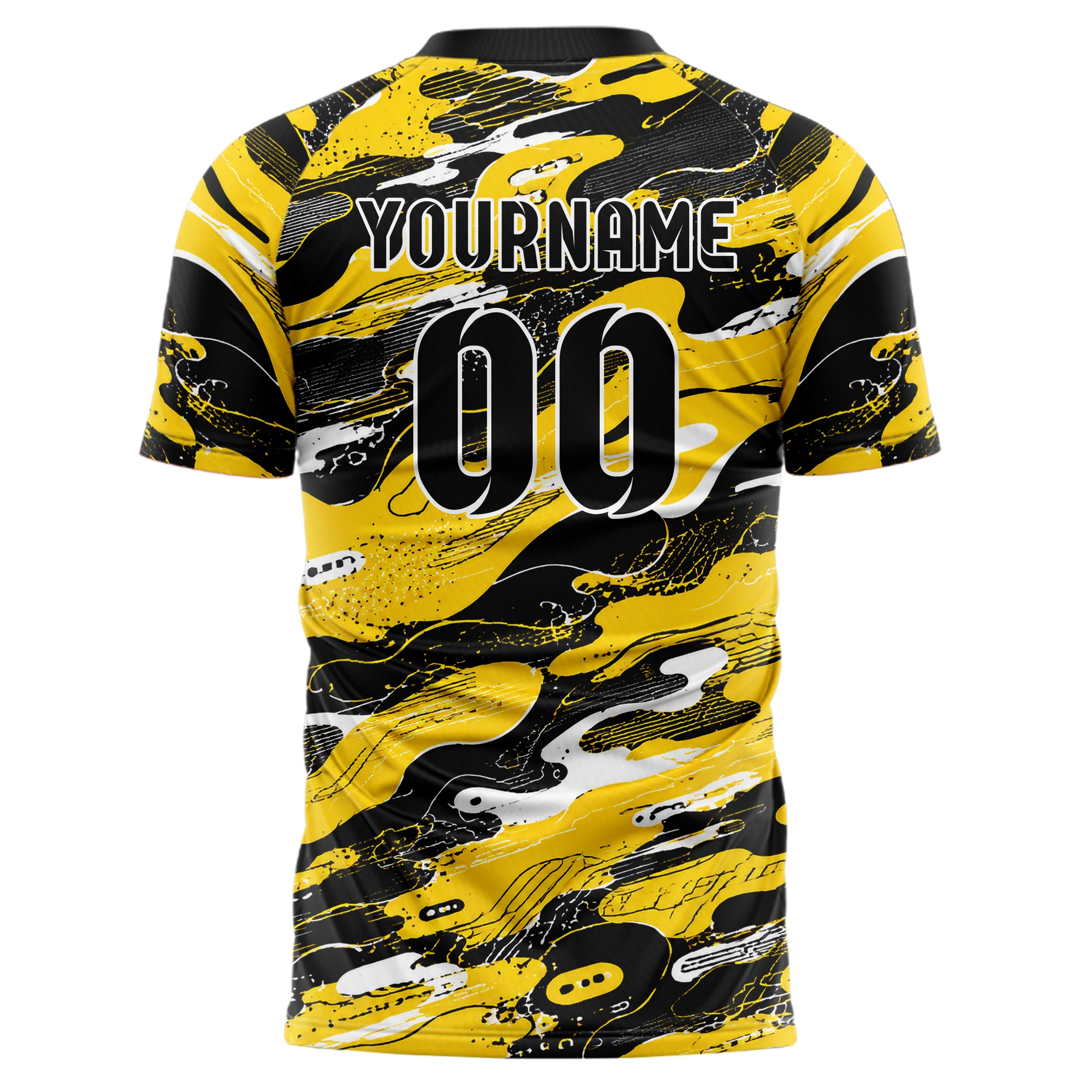 Gelb lebendiges abstrakte Linien Organic Blobs Outline Design 12-0236 individuelles Fußballtrikot back