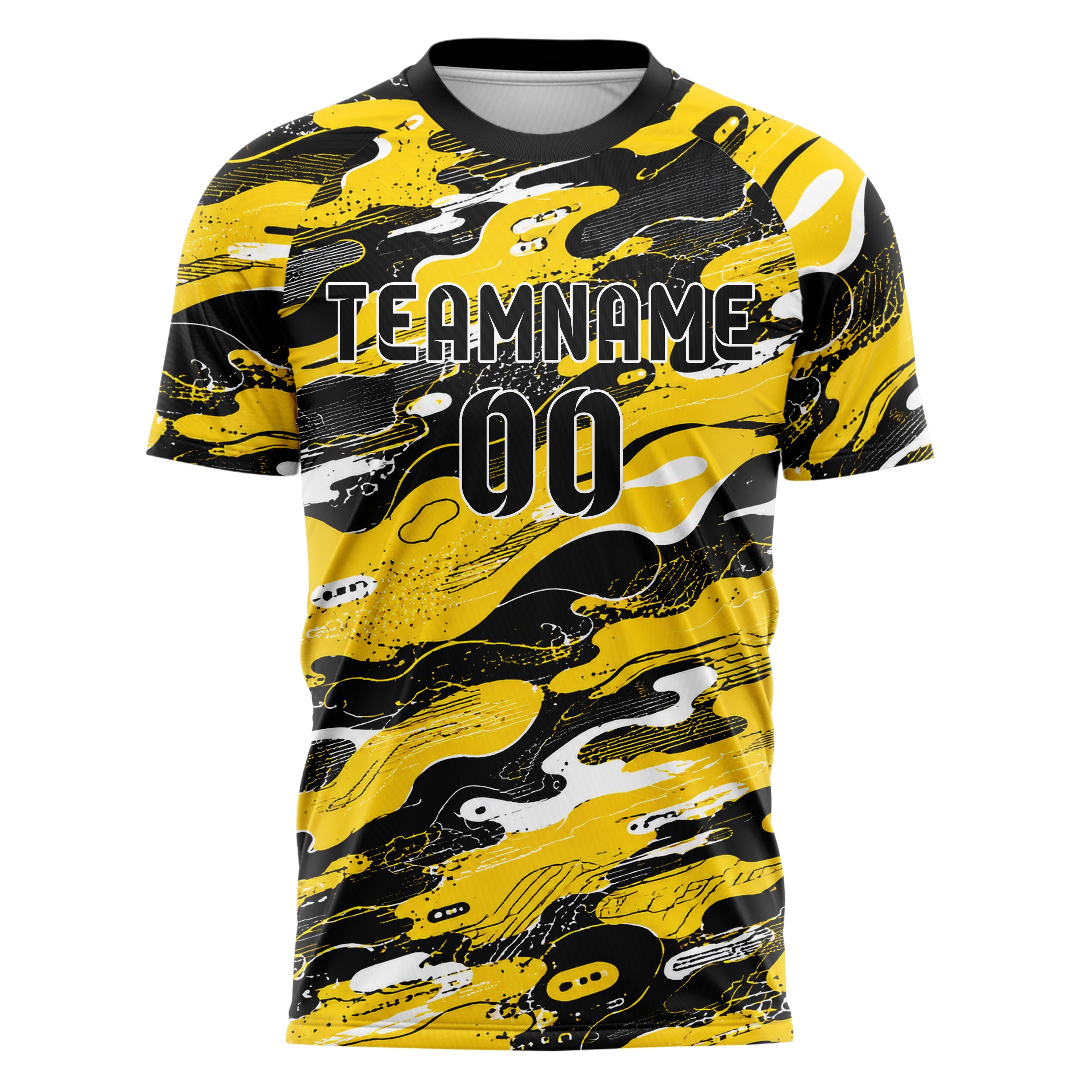 Gelb lebendiges abstrakte Linien Organic Blobs Outline Design 12-0236 individuelles Fußballtrikot front