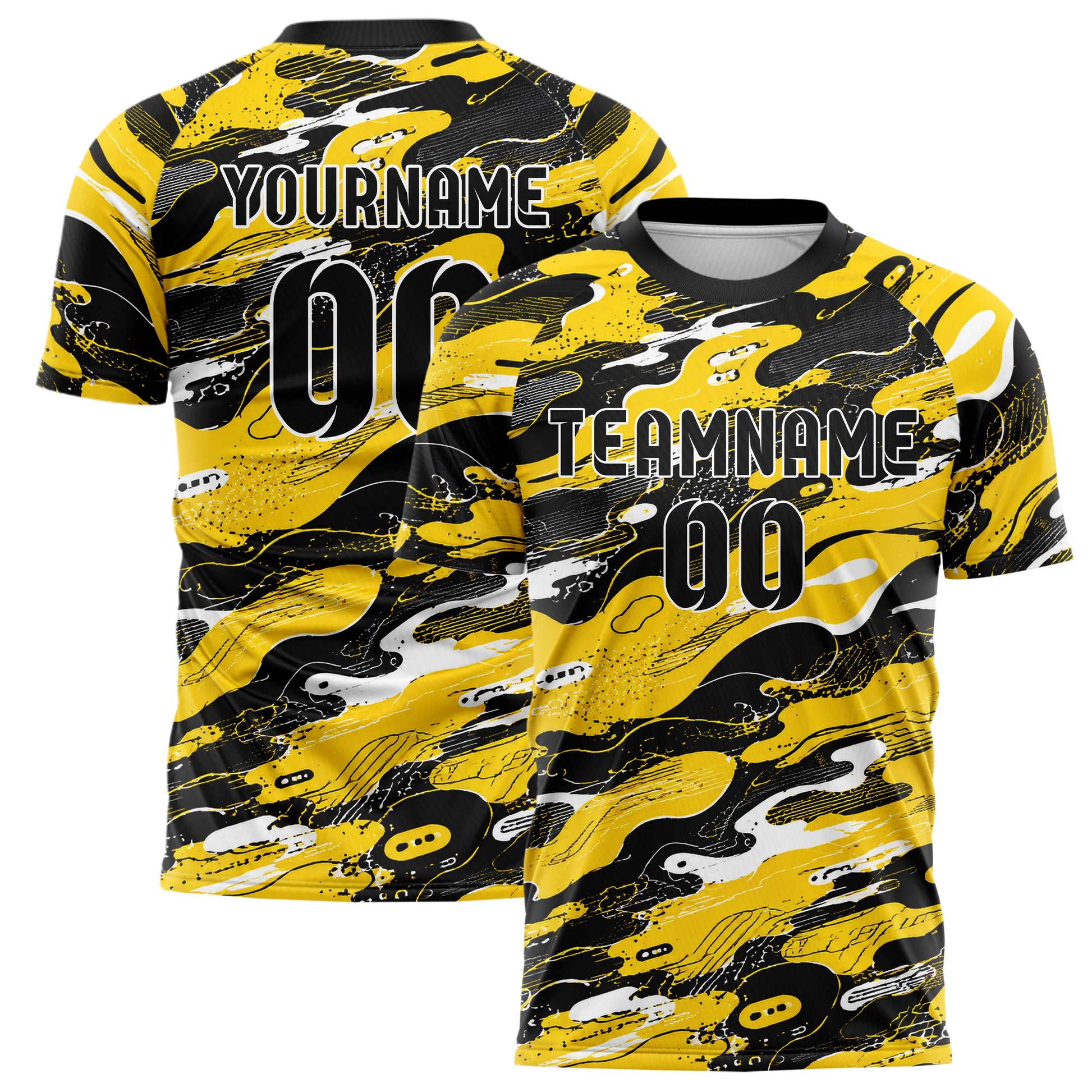 Gelb lebendiges abstrakte Linien Organic Blobs Outline Design 12-0236 individuelles Fußballtrikot main