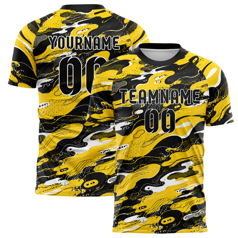 Gelb lebendiges abstrakte Linien Organic Blobs Outline Design 12-0236 individuelles Fußballtrikot main