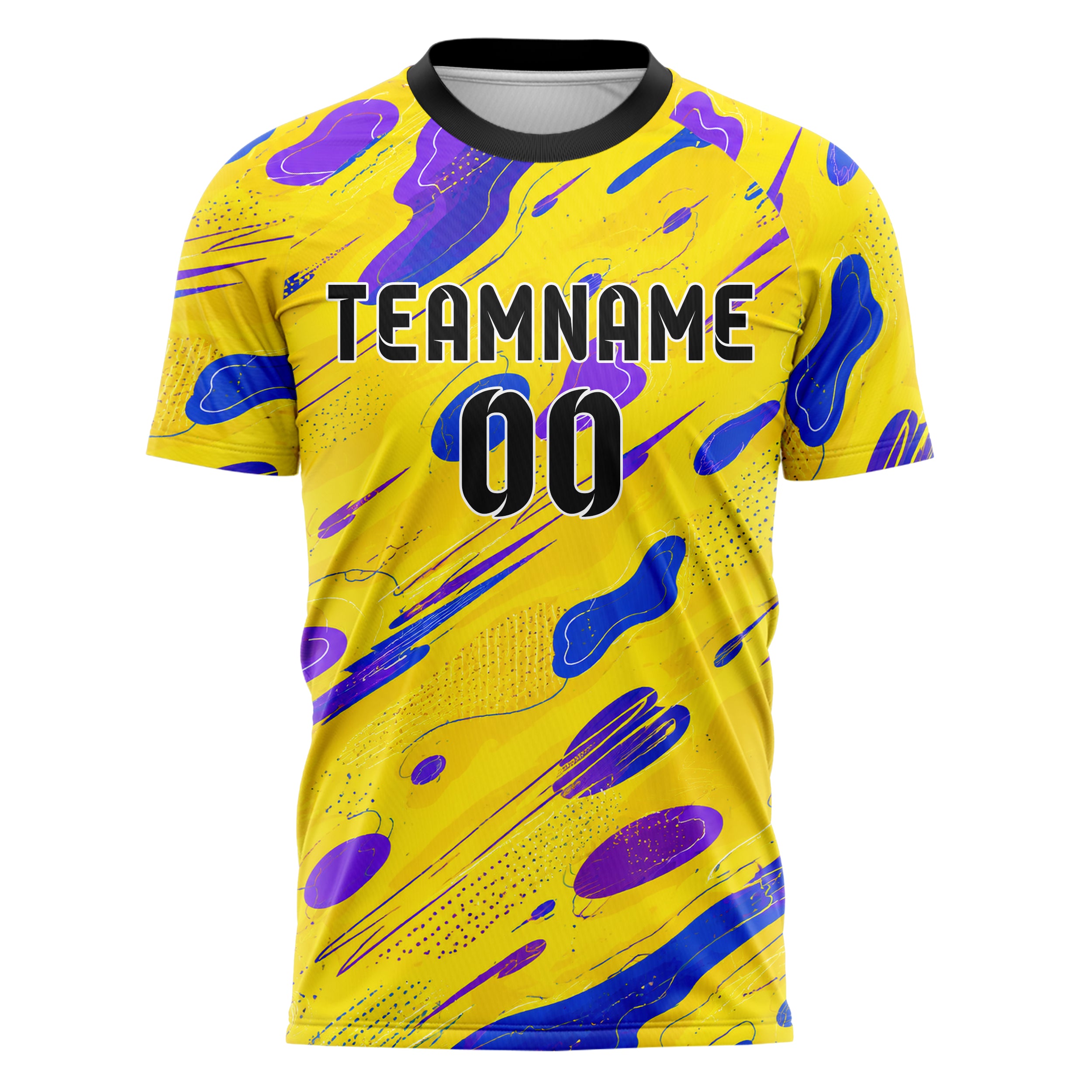 Gelb lebendiges abstrakte Linien Organic Blobs Outline Design 12-0508 individuelles Fußballtrikot front