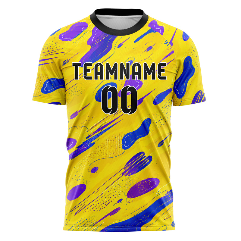 Gelb lebendiges abstrakte Linien Organic Blobs Outline Design 12-0508 individuelles Fußballtrikot front