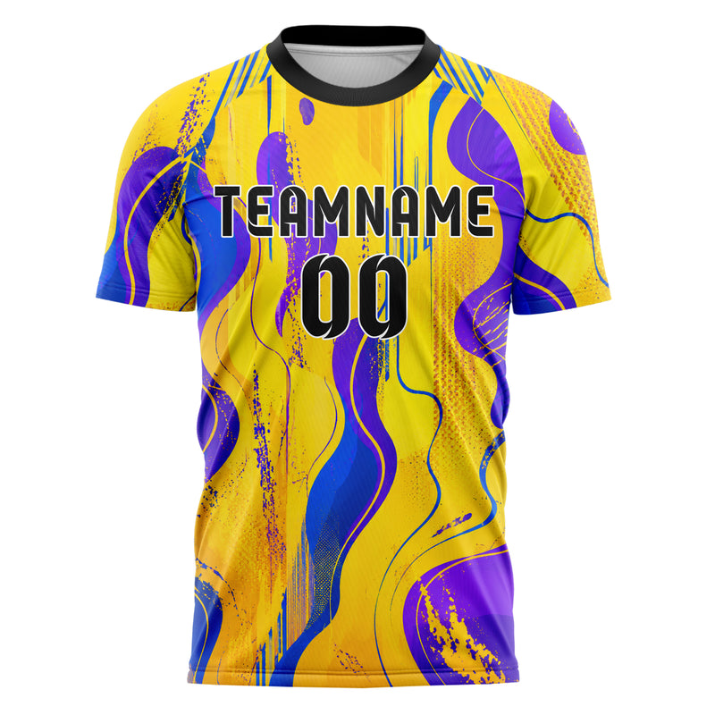 Gelb lebendiges abstrakte Linien Organic Blobs Outline Design 12-0604 individuelles Fußballtrikot front