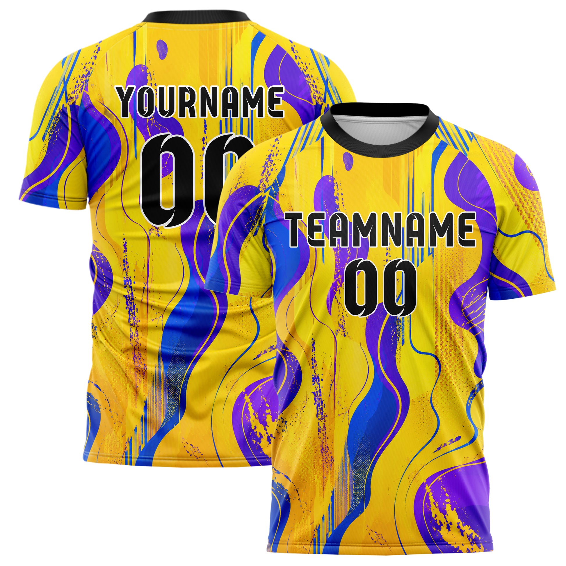 Gelb lebendiges abstrakte Linien Organic Blobs Outline Design 12-0604 individuelles Fußballtrikot main