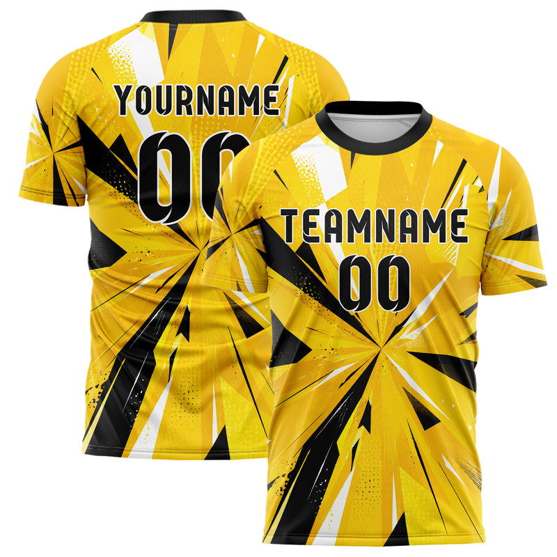 Gelb lebendiges abstrakte Linien Polygon Shards Design 12-0338 individuelles Fußballtrikot main