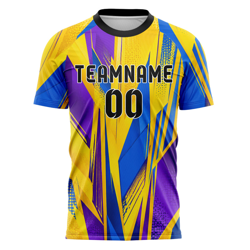 Gelb lebendiges abstrakte Linien Polygon Shards Design 12-0346 individuelles Fußballtrikot front