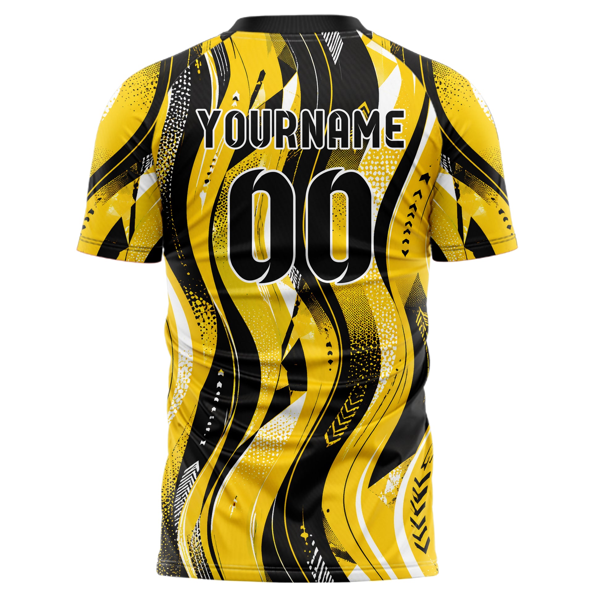 Gelb lebendiges abstrakte Linien wavy Parallel Curves Design 12-0086 individuelles Fußballtrikot back