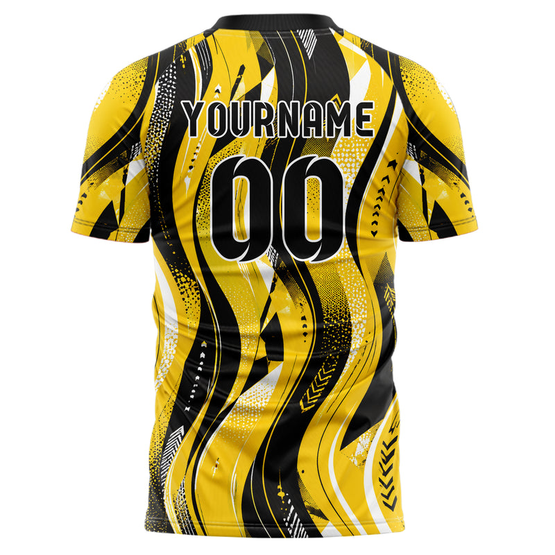 Gelb lebendiges abstrakte Linien wavy Parallel Curves Design 12-0086 individuelles Fußballtrikot back
