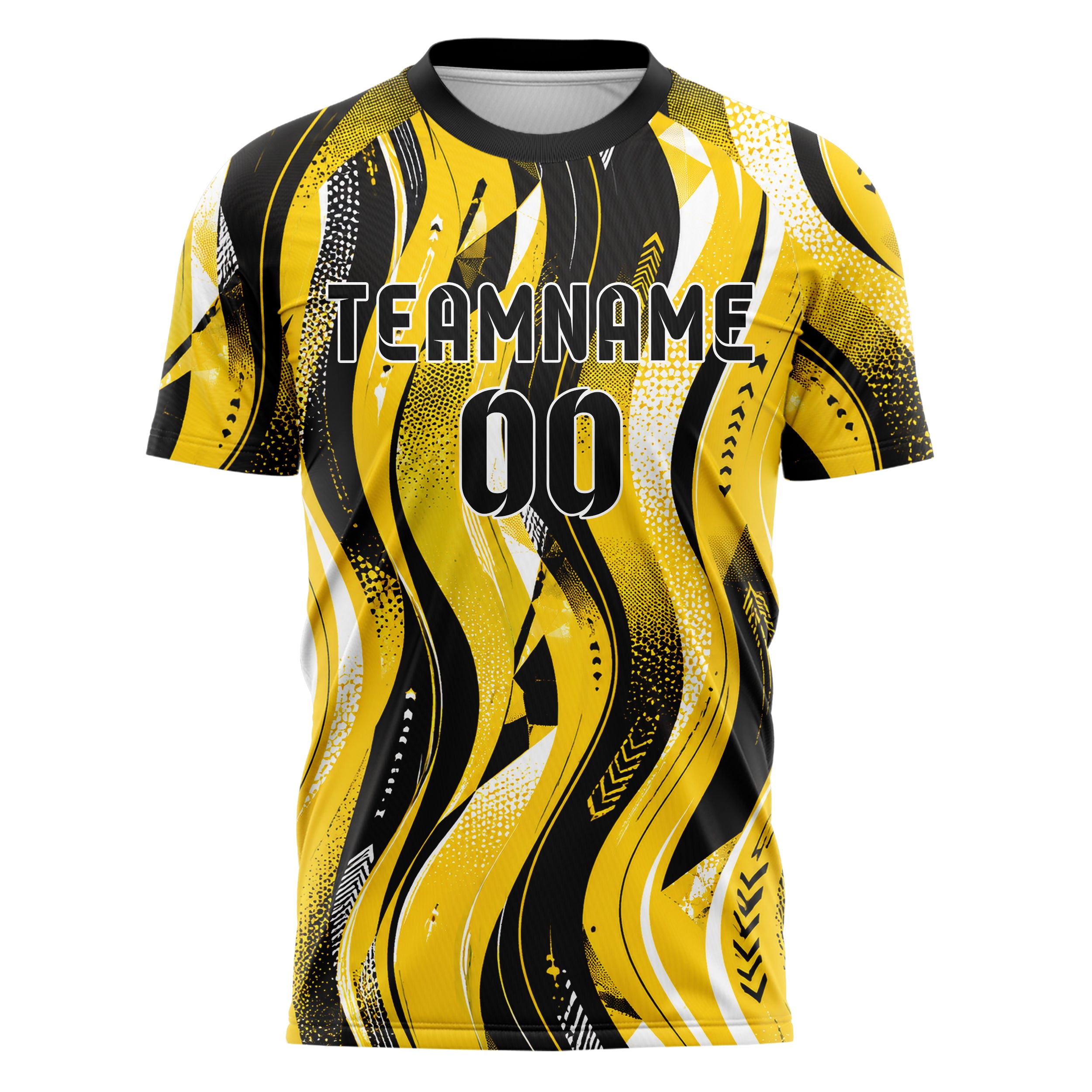 Gelb lebendiges abstrakte Linien wavy Parallel Curves Design 12-0086 individuelles Fußballtrikot front