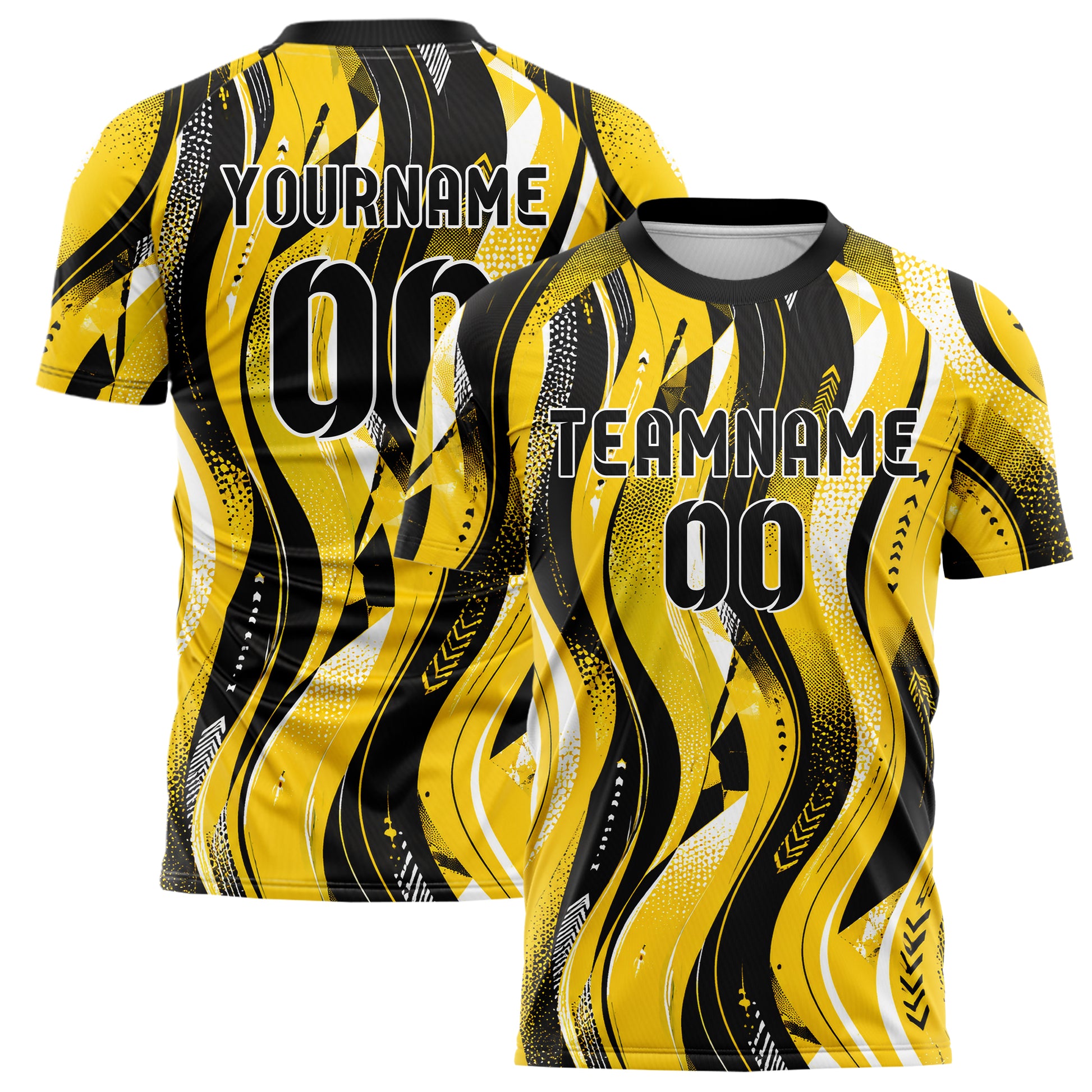 Gelb lebendiges abstrakte Linien wavy Parallel Curves Design 12-0086 individuelles Fußballtrikot main