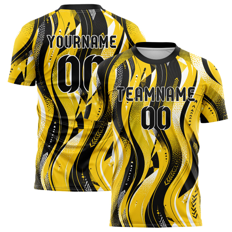 Gelb lebendiges abstrakte Linien wavy Parallel Curves Design 12-0086 individuelles Fußballtrikot main