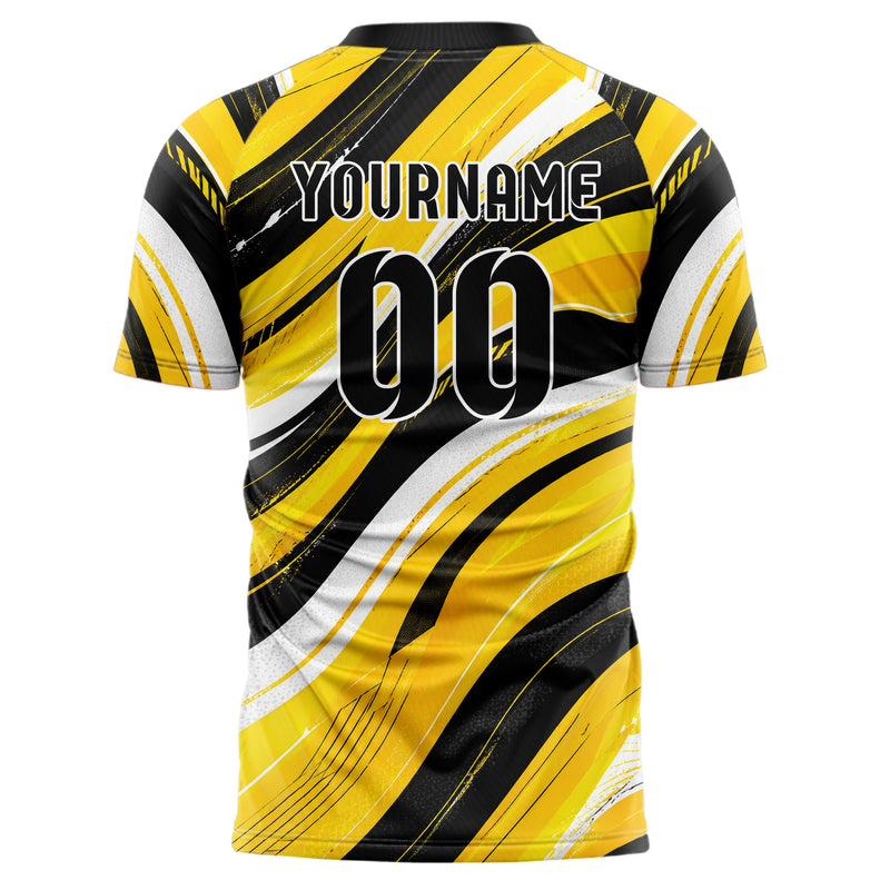 Gelb lebendiges abstrakte Linien wavy Parallel Curves Design 12-0422 individuelles Fußballtrikot back