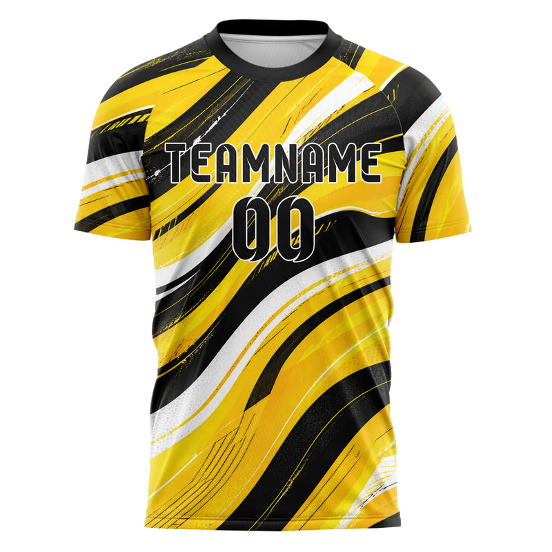Gelb lebendiges abstrakte Linien wavy Parallel Curves Design 12-0422 individuelles Fußballtrikot front