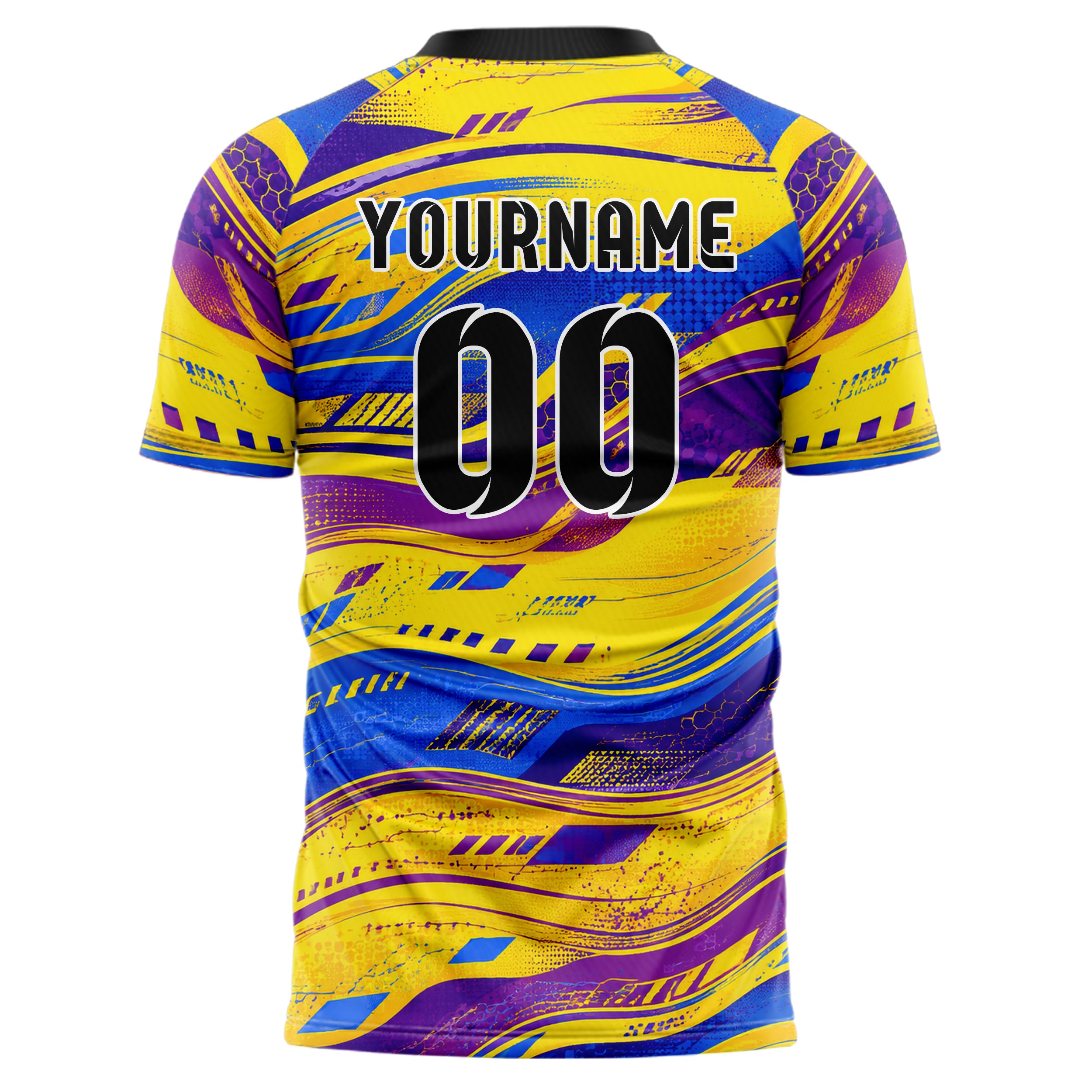 Gelb lebendiges abstrakte Linien wavy Parallel Curves Design 12-0454 individuelles Fußballtrikot back