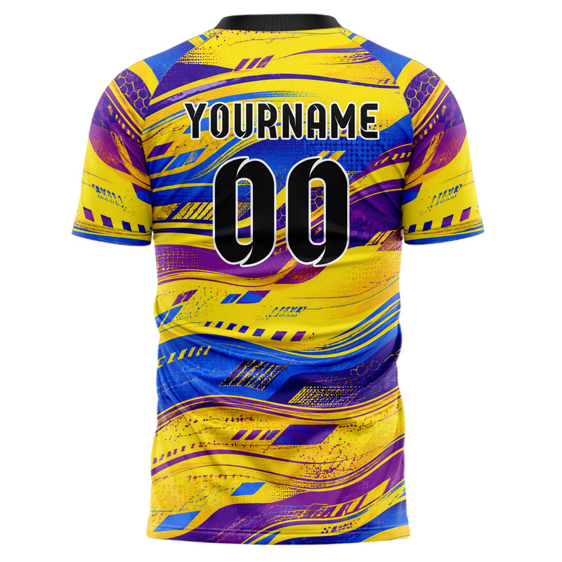 Gelb lebendiges abstrakte Linien wavy Parallel Curves Design 12-0454 individuelles Fußballtrikot back