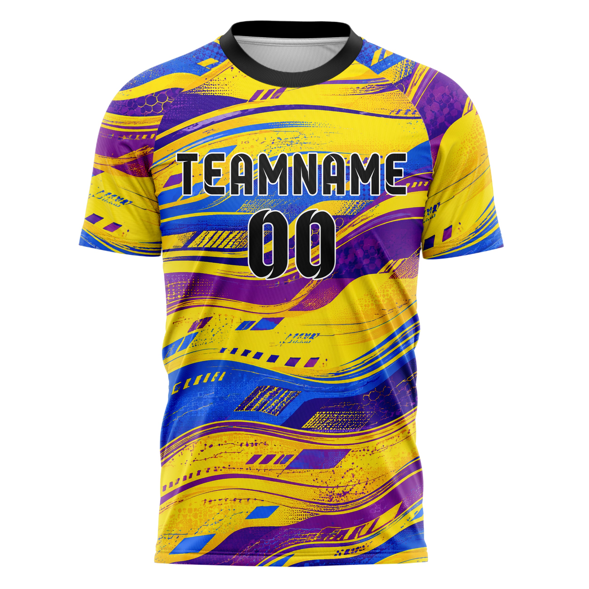 Gelb lebendiges abstrakte Linien wavy Parallel Curves Design 12-0454 individuelles Fußballtrikot front