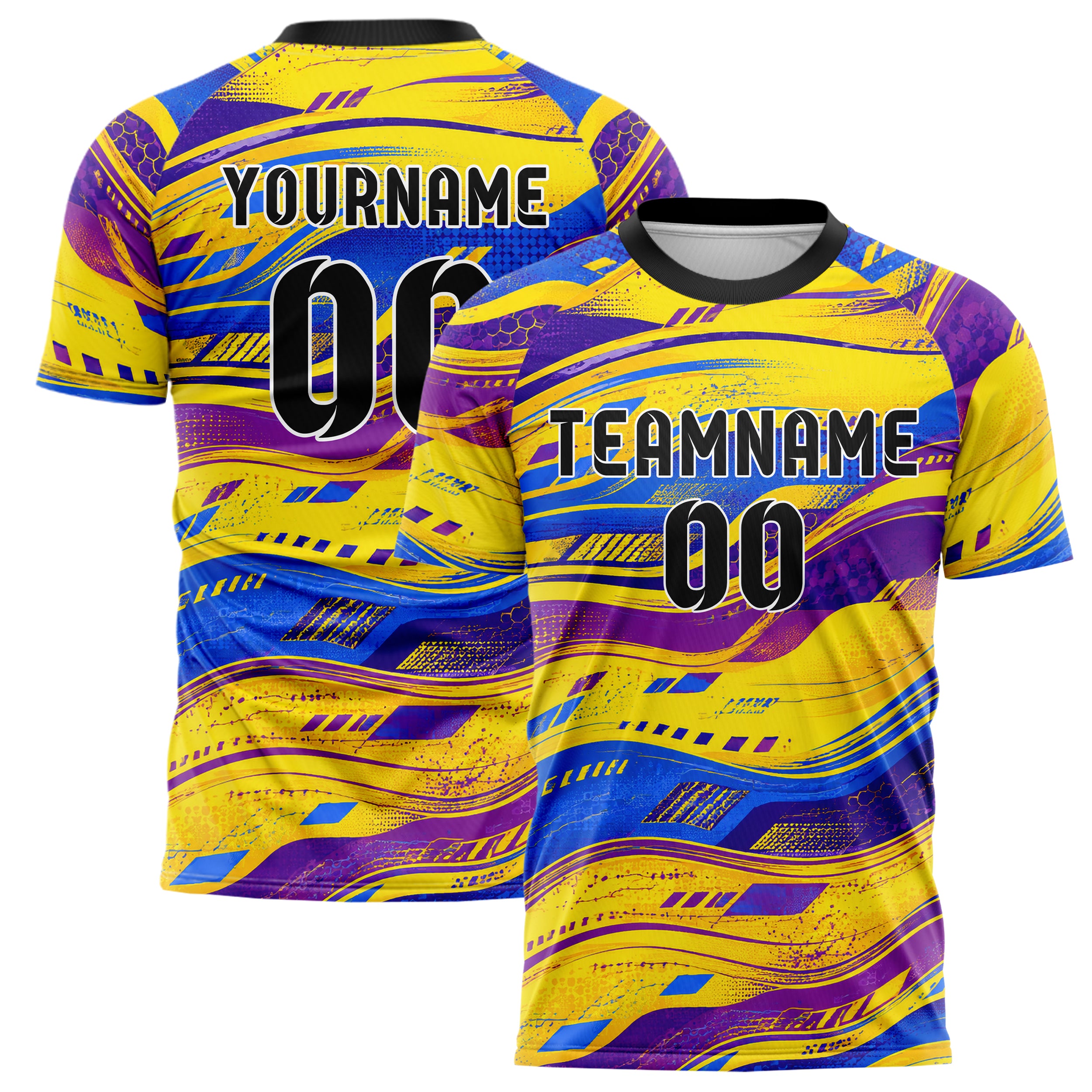Gelb lebendiges abstrakte Linien wavy Parallel Curves Design 12-0454 individuelles Fußballtrikot main
