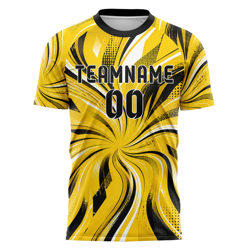 Gelb lebendiges abstrakte Linien wavy Parallel Curves Design 12-0470 individuelles Fußballtrikot front
