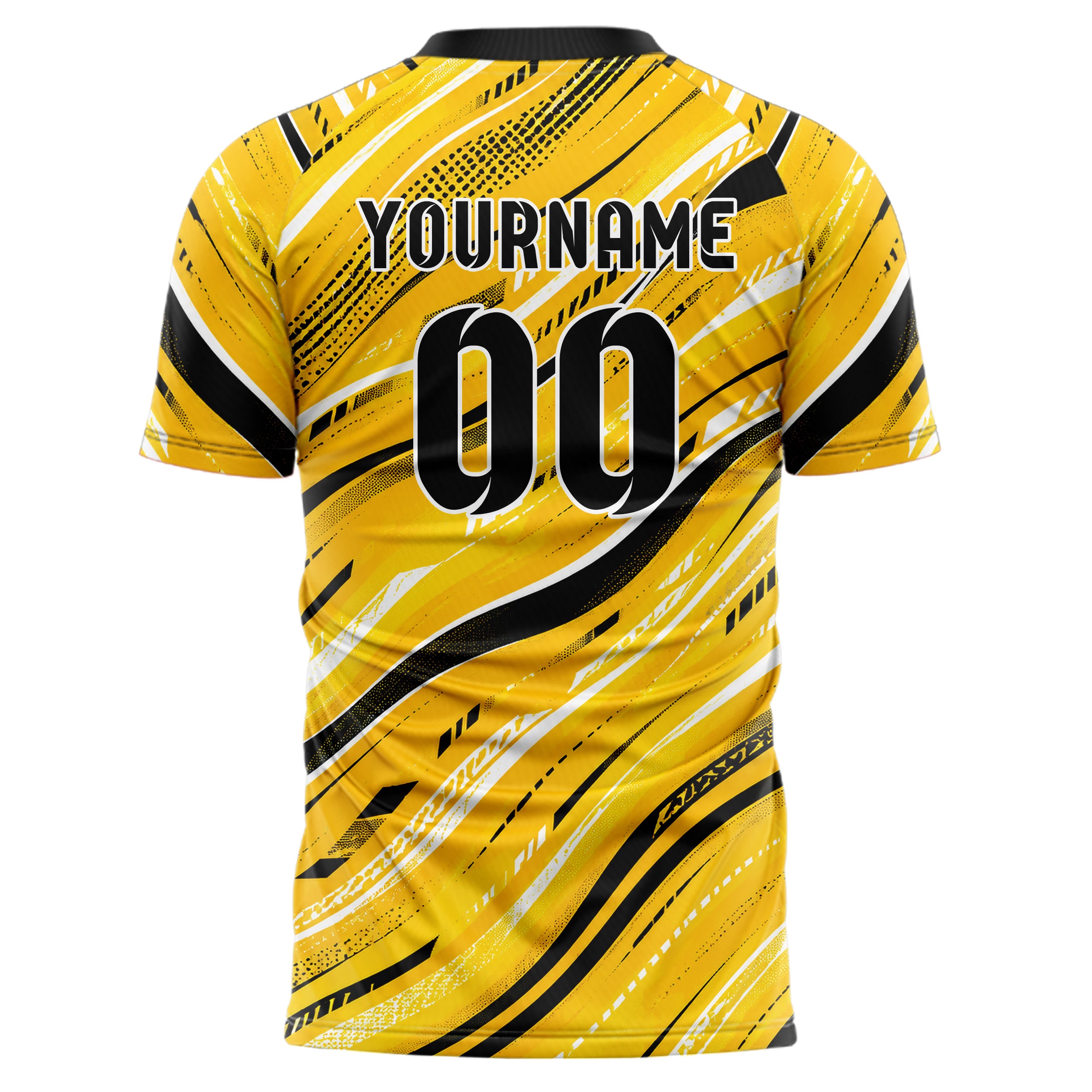 Gelb lebendiges abstrakte Linien wavy Parallel Curves Design 12-0518 individuelles Fußballtrikot back
