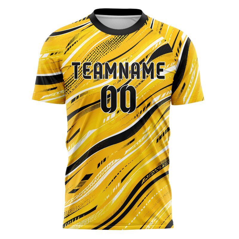 Gelb lebendiges abstrakte Linien wavy Parallel Curves Design 12-0518 individuelles Fußballtrikot front
