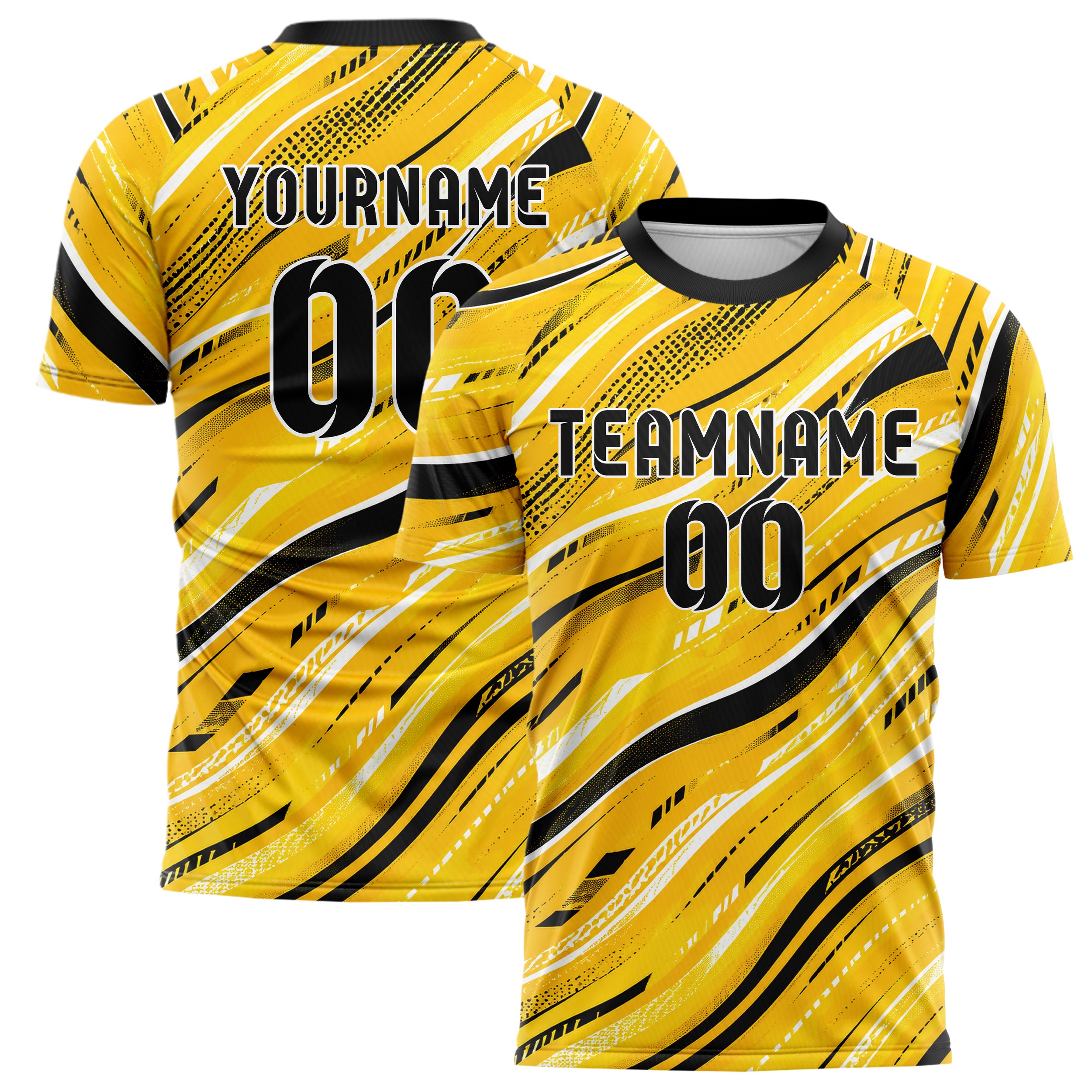 Gelb lebendiges abstrakte Linien wavy Parallel Curves Design 12-0518 individuelles Fußballtrikot main